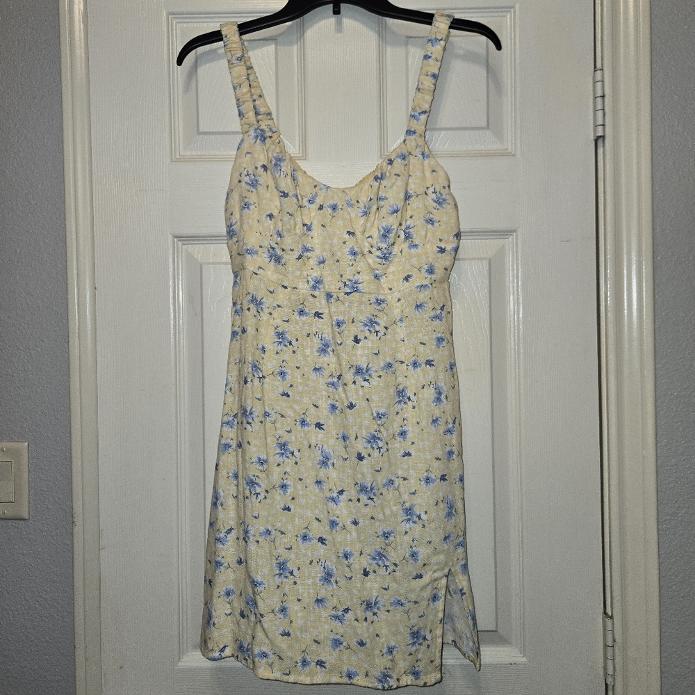 Aeropostale Yellow Mini Dress with Blue Floral Print
